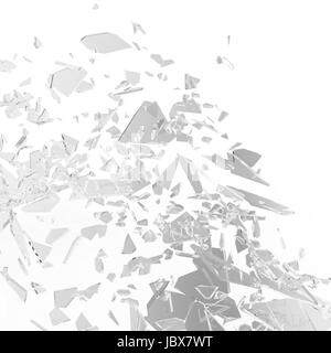 Volet de fenêtre cassée vitre de porte avant ou arrière-plan. Les éclats de verre isolé sur fond blanc, 3D Rendering Banque D'Images