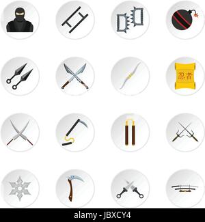 Outils Ninja icons set dans un style plat Illustration de Vecteur