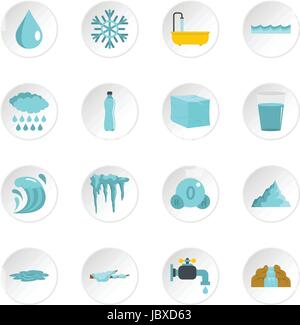 Les icônes de l'eau situé dans le style plate Illustration de Vecteur