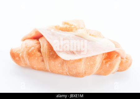 Croissant jambon fromage isolé sur fond blanc Banque D'Images