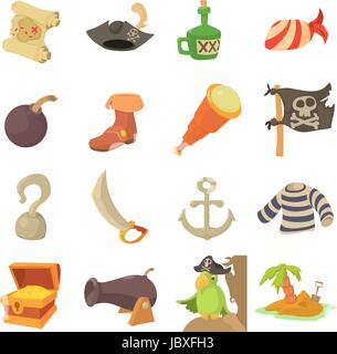 Symboles de la culture pirate icons set, cartoon style Illustration de Vecteur