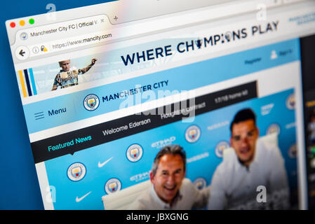 Londres, UK - 8 juin 2017 : La page d'accueil du site web officiel de Manchester City Football Club, le 8 juin 2017. Banque D'Images