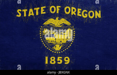 Illustration du drapeau de l'Oregon State en Amérique avec un look grunge. Banque D'Images