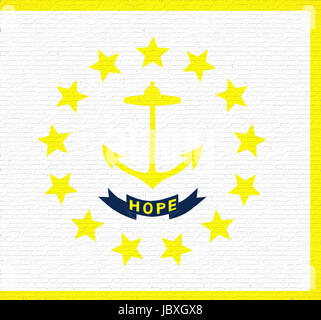 Illustration du pavillon de l'état de Rhode Island en Amérique à la recherche comme il est peint sur un mur. Banque D'Images