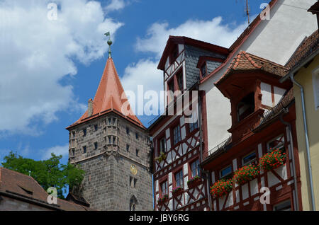 Fachwerkfassaden unter der Kaiserburg, Nürnberg Banque D'Images