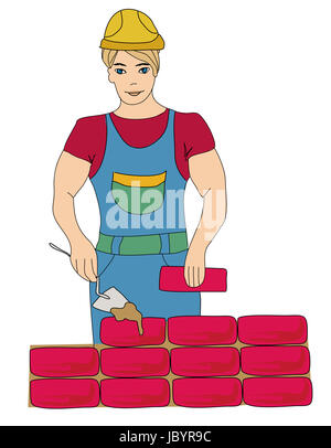 Builder de travailler. Mason fait de travail pose de briques, doodle illustration Banque D'Images