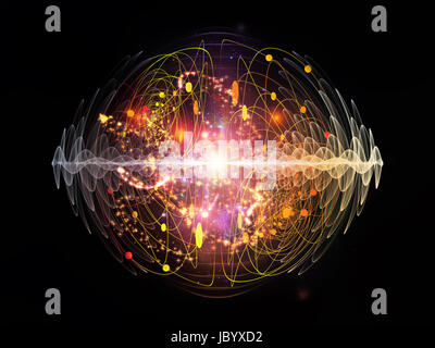 Série des particules élémentaires. Interaction des formes fractales abstraites sur l'objet de la physique nucléaire, la science et la conception graphique. Banque D'Images