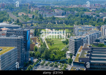 Antenne de la ville de Berlin autour de la Potsdamer Platz, avec Gleisdreicek Park et du district de Schoeneberg Banque D'Images