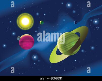 Illustration de planètes dans un lointain système solaire. Illustration de Vecteur