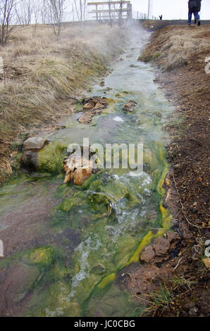 Flux d'eau chaude vert près de Geysir Banque D'Images