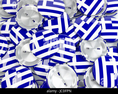 Pile bouton de badges avec le drapeau de la Grèce. Rendu 3D réaliste Banque D'Images