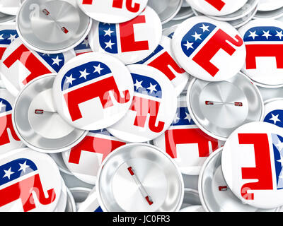 Pile bouton de bouge avec elephant - signe du parti républicain. Arrière-plan pour les USA 2016 Le président d'élections. Rendu 3D réaliste Banque D'Images