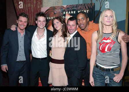 La distribution d'une marche pour se souvenir, Clayne Crawford, Shane West, Shane West, Mandy Moore, le directeur Adam Shankman, Al Thompson et Daryl Hannah qui pose à la première au Chinese Theatre de Los Angeles. Le 23 janvier 2002. - Une marche pour se souvenir-cast 1.jpg Banque D'Images