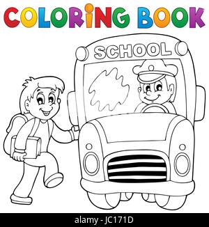 Livre de coloriage bus scolaire Thème 2 - photo illustration. Banque D'Images