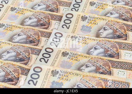Arrière-plan de 200 PLN - Polish zloty billets de dépôt dans une rangée Banque D'Images
