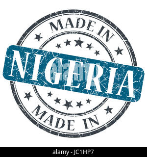 Made in Nigeria blue grunge stamp isolé sur fond blanc Banque D'Images