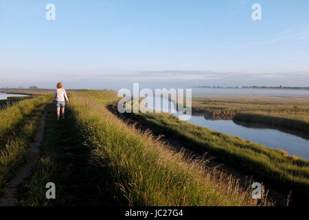 Suffolk Aldeburgh, UK. 14 Juin, 2017. Une brume matinale est brûlée par le soleil au cours de l'estuaire de la rivière Alde à Aldeburgh sur la côte du Suffolk . Beau temps chaud devrait se répandre à travers la Grande-Bretagne à nouveau dans les prochains jours avec des températures atteignant jusqu'à 28 degrés dans certaines régions Crédit : Simon Dack/Alamy Live News Banque D'Images