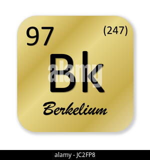Berkélium noir dans l'élément de forme carré doré isolé en fond blanc Banque D'Images
