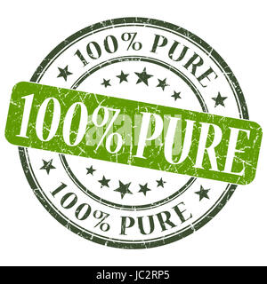 100 % Pure green grunge stamp ronde sur fond blanc Banque D'Images