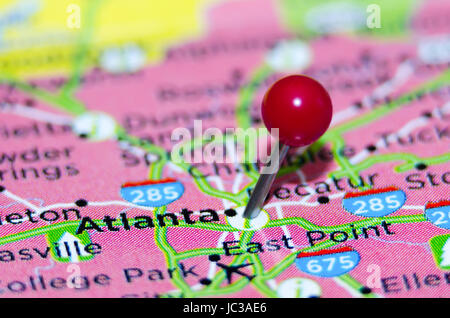 La ville d Atlanta repère sur la carte Banque D'Images