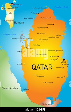 Carte des couleurs de vecteur pays Qatar Banque D'Images
