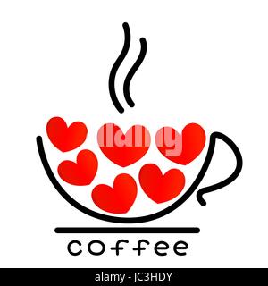 Tasse de café avec des coeurs rouges,l'icône de l'élément de conception Illustration de Vecteur