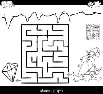 Cartoon Illustration de l'éducation ou de Labyrinthe Labyrinthe jeu pour les enfants avec la mine en nain et pierre précieuse Illustration de Vecteur