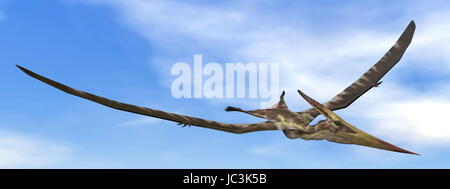 Dinosaure Pteranodon volant dans le ciel bleu avec des petits nuages - 3D render Banque D'Images