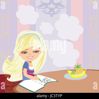 Illustration de girl doing homework Banque D'Images