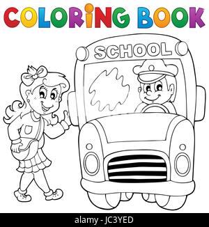 Livre de coloriage bus scolaire Thème 3 - photo illustration. Banque D'Images