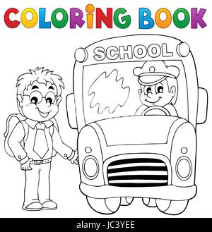 Livre de coloriage bus scolaire Thème 4 - photo illustration. Banque D'Images