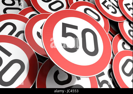 Illustration 3d'atteindre le 50e anniversaire de l'illustre avec panneaux de circulation Banque D'Images