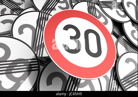 Illustration 3d'atteindre le 30e anniversaire de l'illustre avec panneaux de circulation Banque D'Images