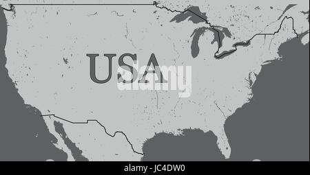 Carte vectorielle très détaillés des Etats-Unis d'Amérique. Anniversaire précis similaire américain carte pays sur fond gris. Gros plan vectoriel monochrome Illustration de Vecteur