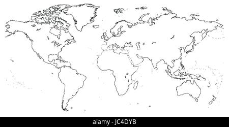 Vector, muette, linéaire, le circuit de ligne carte du monde similaires noir contour isolé sur fond blanc. Conception de site web modèle monochrome Worldmap cov Illustration de Vecteur