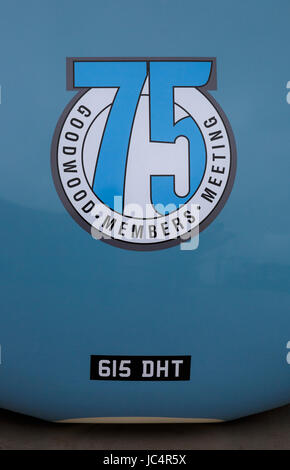 75e réunion des membres sur une livrée 1958 Austin Healey Sprite Mk1, 615 DHT, lors de la réunion des membres de Goodwood GRRC, Sussex, UK. Banque D'Images