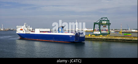 Mme Norstream, fret ferry / ro-ro cargo dans le port de Zeebrugge, Belgique Banque D'Images