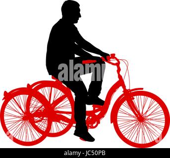 Silhouette d'un homme de tricycle sur fond blanc. Illustration de Vecteur