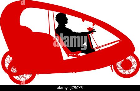 Silhouette d'un homme de tricycle sur fond blanc. Illustration de Vecteur