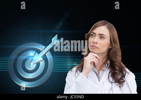 Composite image of thoughtful brunette doctor looking away Banque D'Images