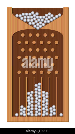 Machine Bean, Galton, texturé en bois, fer à repasser balls - produire de la courbe en cloche de Gauss. Outil pour l'éducation et des sciences mathématiques et de la physique. Banque D'Images