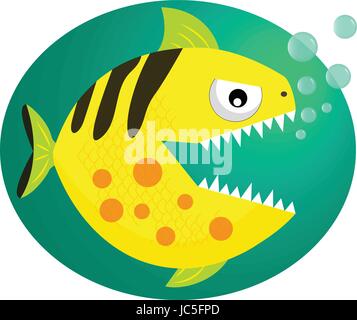 Piranha jaune. Vector illustration style plat de poisson. Illustration de Vecteur