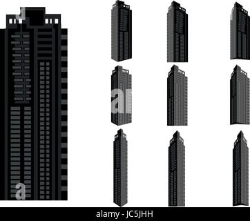 Tour bâtiment vector set. Collection de ville et paysage.Immeuble avec beaucoup de vues Illustration de Vecteur