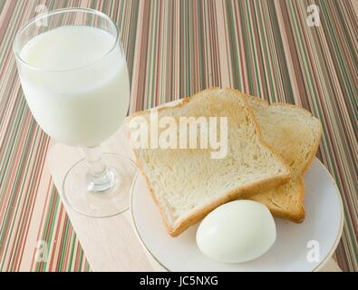 Une cuisine traditionnelle et de l'alimentation, de délicieux toasts faits maison avec des Œufs durs et du lait pour le petit-déjeuner. Banque D'Images