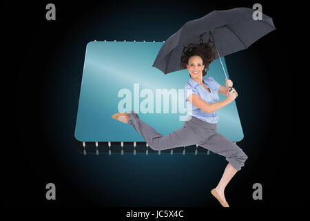 Composite image of Asian businessman pointing holding umbrella Banque D'Images