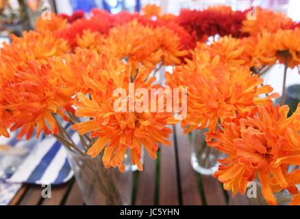 Belle et lumineuse artificielle orange gerbera Daisy Vase en verre pour la maison et le Bureau de la décoration sans l'attention. Banque D'Images