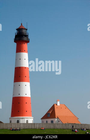 Allemagne, Schleswig - Holstein, Büsum, péninsule Eiderstedt, phare, Lighthouse Westerheversand parc national, les vasières, Deutschland, Schles Banque D'Images