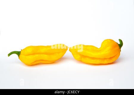 Piment fatalii jaune isolé sur fond blanc Banque D'Images