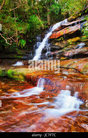 Les eaux coulant floue de Somersby cascade dans la forêt sempervirente sur gumtree Central Coast en Australie. Milty flux d'eau douce tombe vers le bas la c Banque D'Images