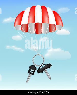 Chambre et clé de voiture avec parachute sur fond de ciel Illustration de Vecteur